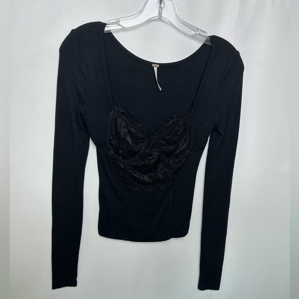 Women’s Long Sleeve Black Free People Laced Front || Size XS